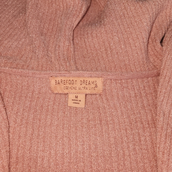 Barefoot Dreams CozyChic Ultra Lite Ribbed Hooded Cardigan Sweater Orange Medium - Picture 2 of 12